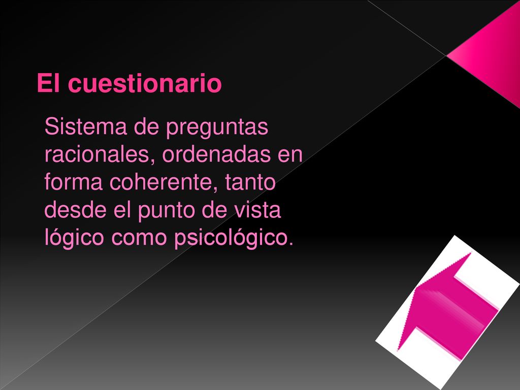 El cuestionario Sistema de preguntas racionales, ordenadas en forma coherente, tanto desde el punto de vista lógico como psicológico.