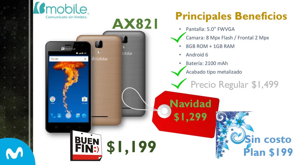 $1,199 AX821 Principales Beneficios Navidad $1,299 Sin costo Plan $199