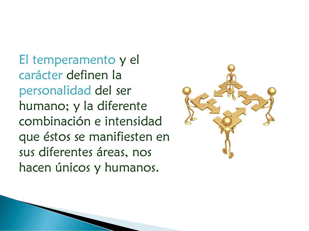 El temperamento y el carácter definen la personalidad del ser humano; y la diferente combinación e intensidad que éstos se manifiesten en sus diferentes áreas, nos hacen únicos y humanos.