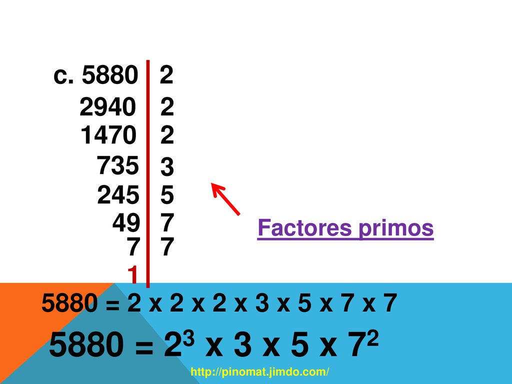 c Factores primos = 2 x 2 x 2 x 3 x 5 x 7 x 7.