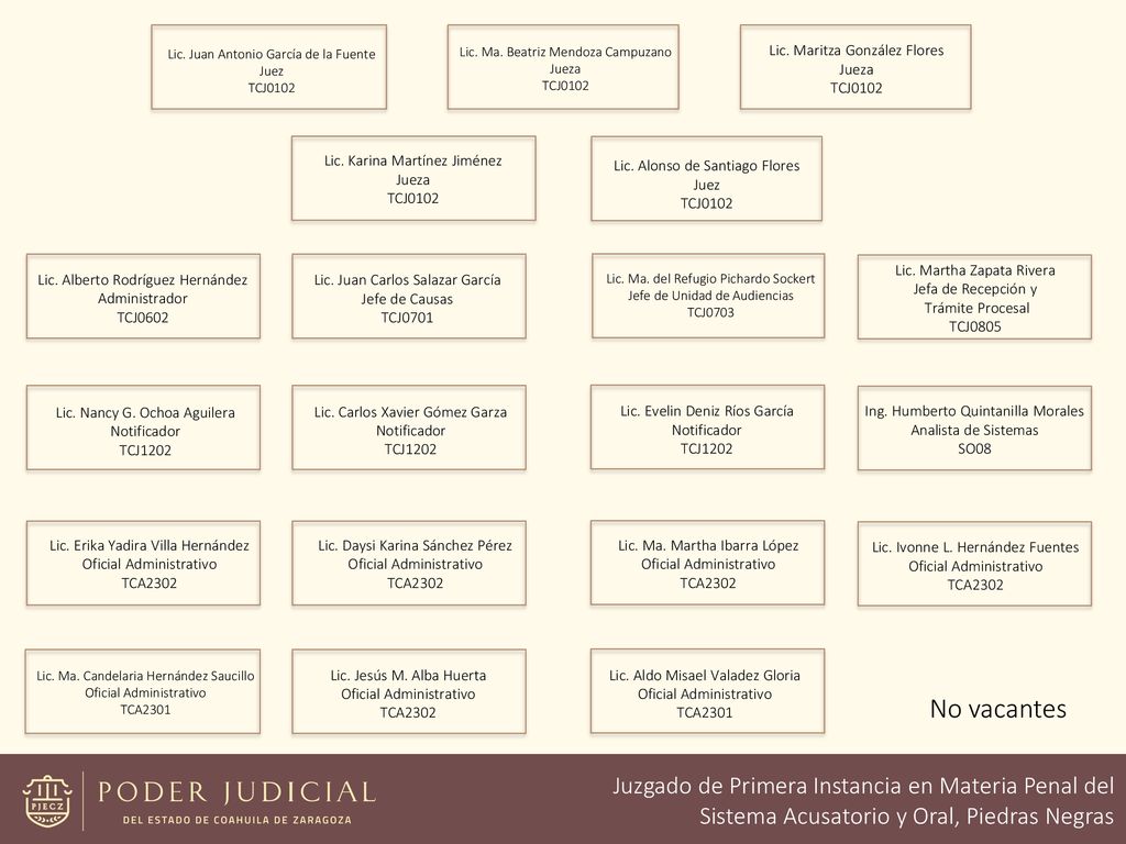 No vacantes Juzgado de Primera Instancia en Materia Penal del
