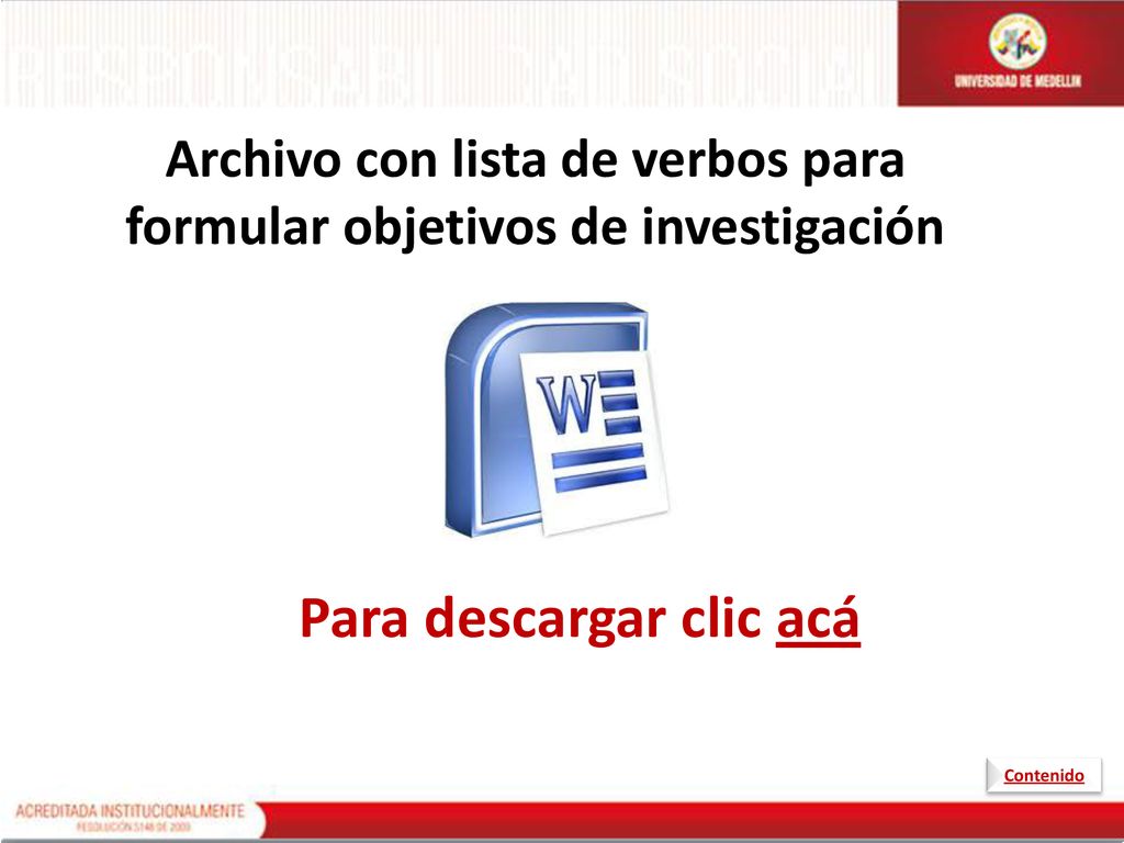 Archivo con lista de verbos para formular objetivos de investigación