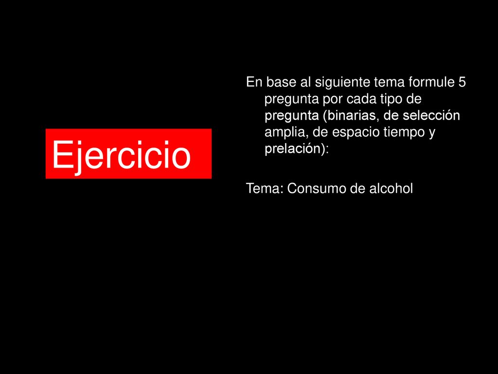 En base al siguiente tema formule 5 pregunta por cada tipo de pregunta (binarias, de selección amplia, de espacio tiempo y prelación):