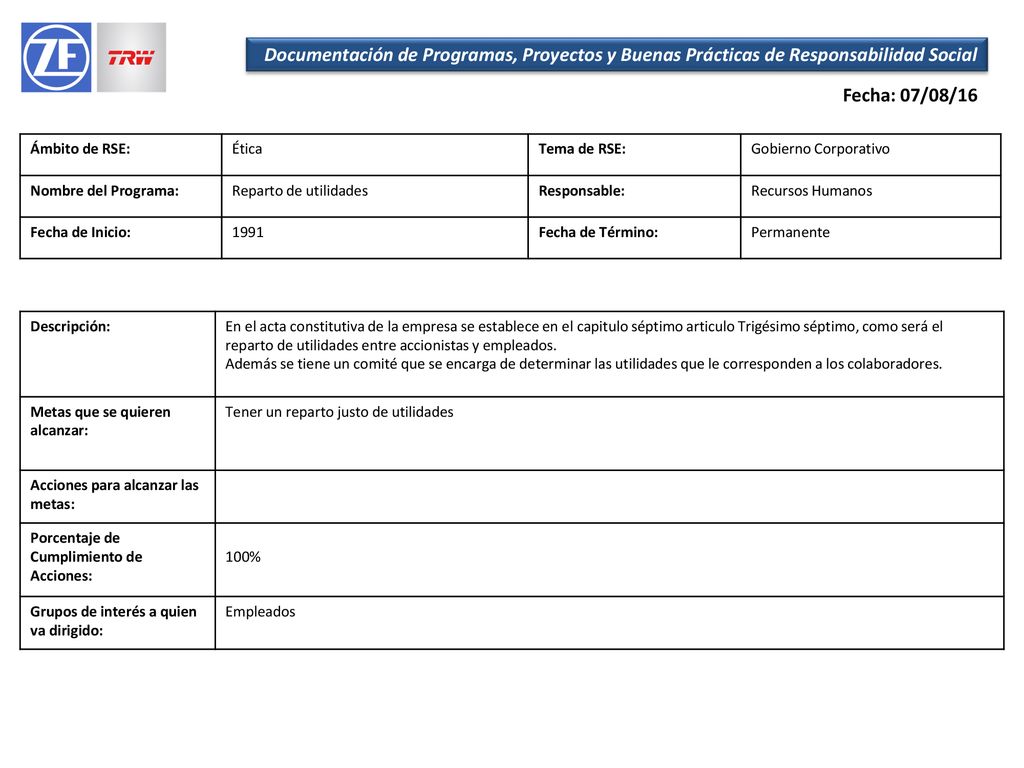 Documentación de Programas, Proyectos y Buenas Prácticas de Responsabilidad Social