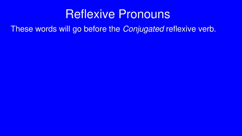 Reflexive Pronouns These words will go before the Conjugated reflexive verb.