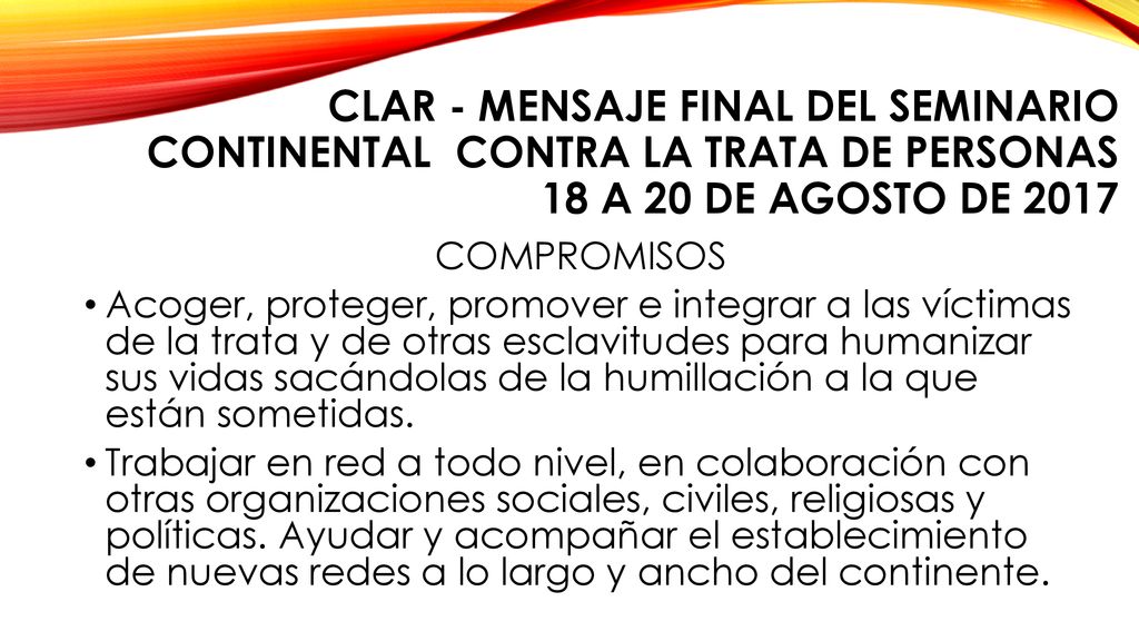 CLAR - Mensaje final del seminario CONTINENTAL contra la trata DE PERSONAS 18 a 20 de agosto de 2017