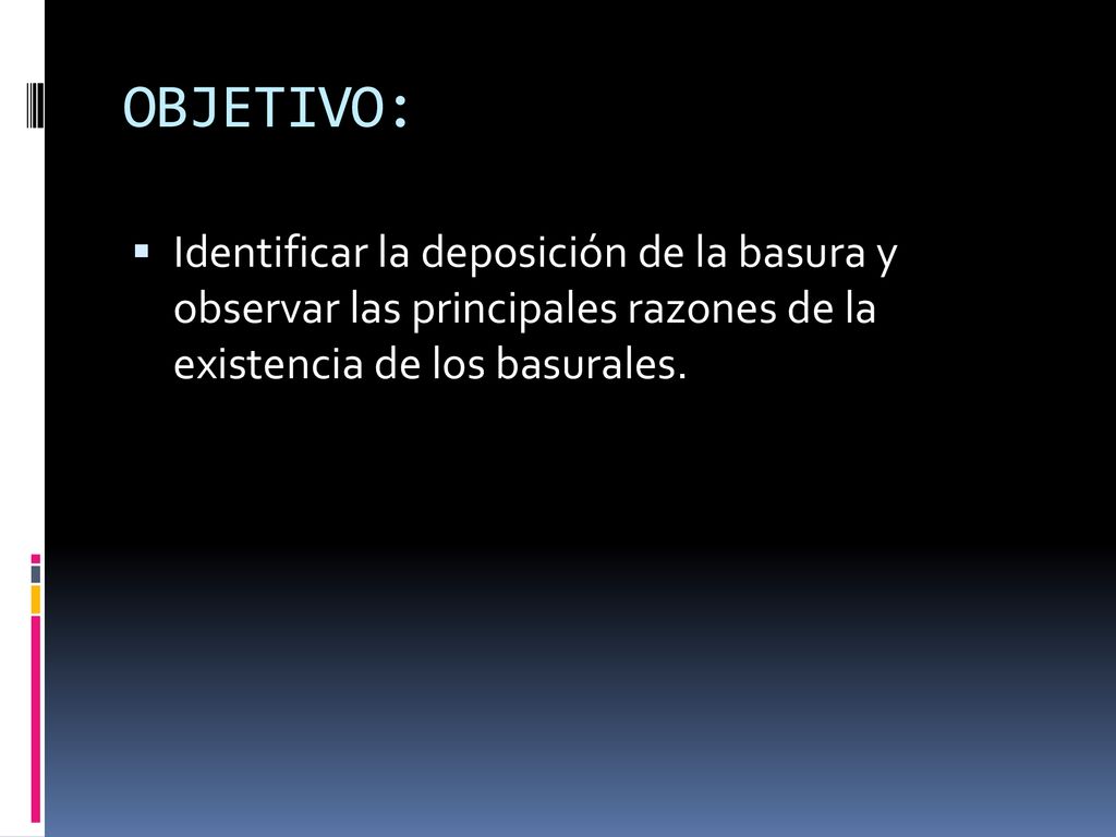 OBJETIVO: Identificar la deposición de la basura y observar las principales razones de la existencia de los basurales.