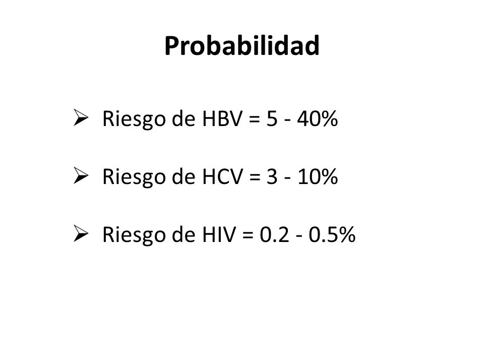 Probabilidad Riesgo de HBV = % Riesgo de HCV = %