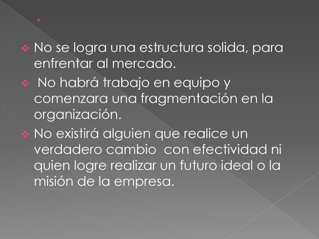 . No se logra una estructura solida, para enfrentar al mercado.