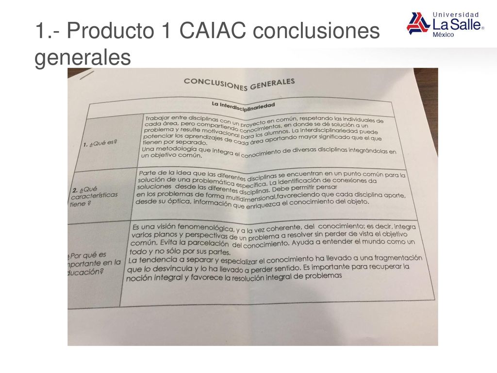 1.- Producto 1 CAIAC conclusiones generales