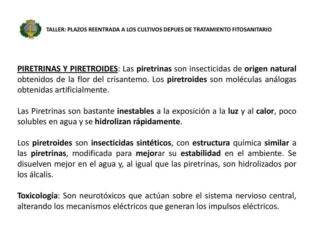 TALLER: PLAZOS REENTRADA A LOS CULTIVOS DEPUES DE TRATAMIENTO FITOSANITARIO