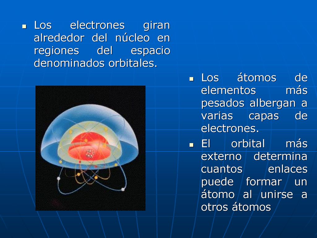 Los electrones giran alrededor del núcleo en regiones del espacio denominados orbitales.