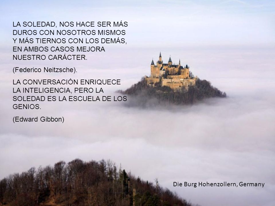LA SOLEDAD, NOS HACE SER MÁS DUROS CON NOSOTROS MISMOS Y MÁS TIERNOS CON LOS DEMÁS, EN AMBOS CASOS MEJORA NUESTRO CARÁCTER.