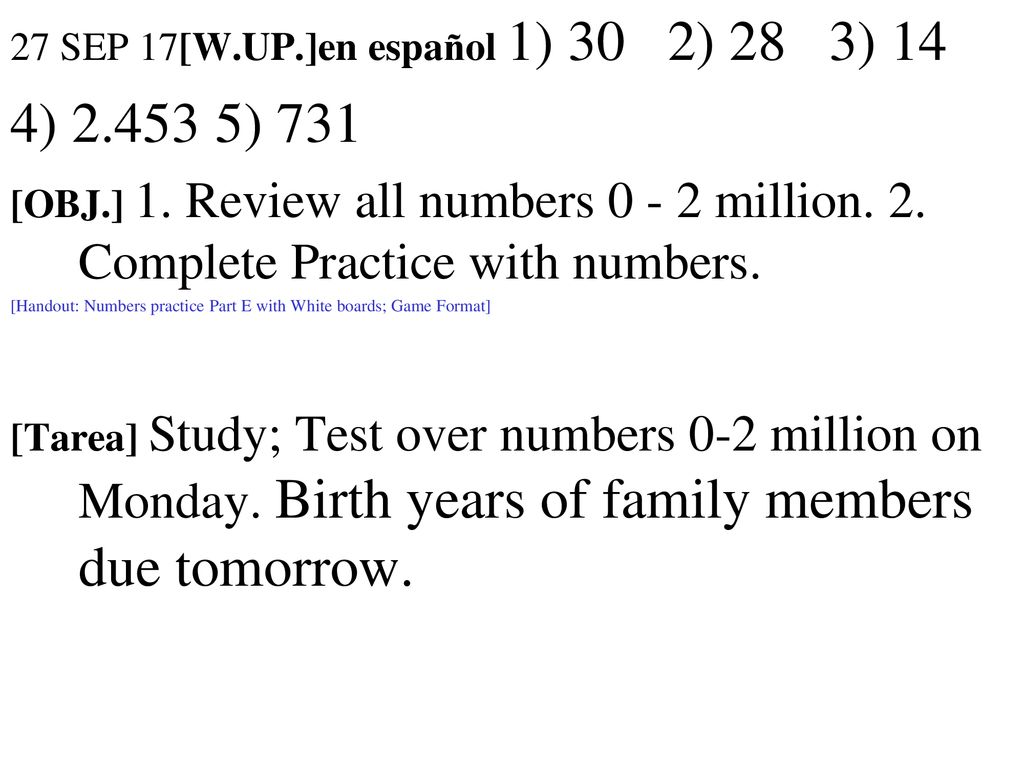 4) ) SEP 17[W.UP.]en español 1) 30 2) 28 3) 14