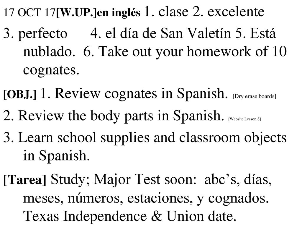 2. Review the body parts in Spanish. [Website Lesson 8]