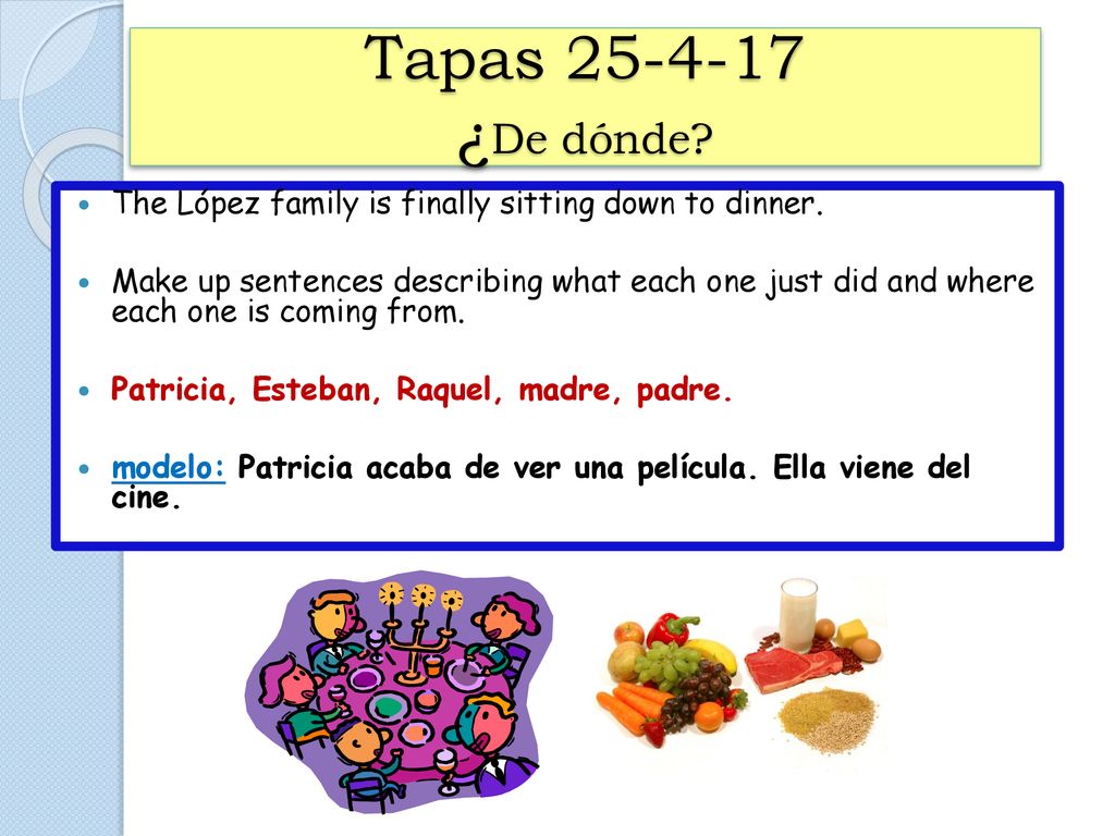 Tapas ¿De dónde The López family is finally sitting down to dinner.