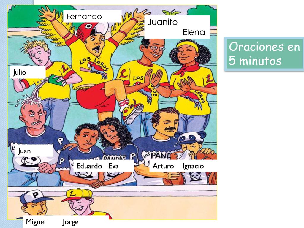 Oraciones en 5 minutos Juanito Elena Fernando Julio Juan Eduardo Eva