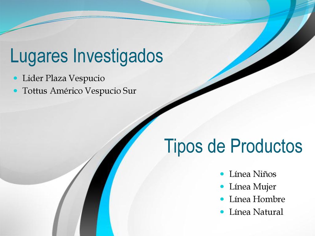 Lugares Investigados Tipos de Productos Lider Plaza Vespucio