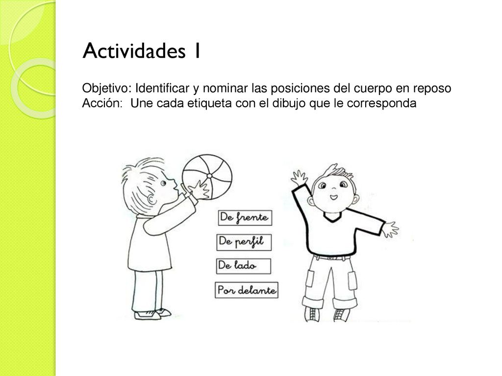 Actividades 1 Objetivo: Identificar y nominar las posiciones del cuerpo en reposo.