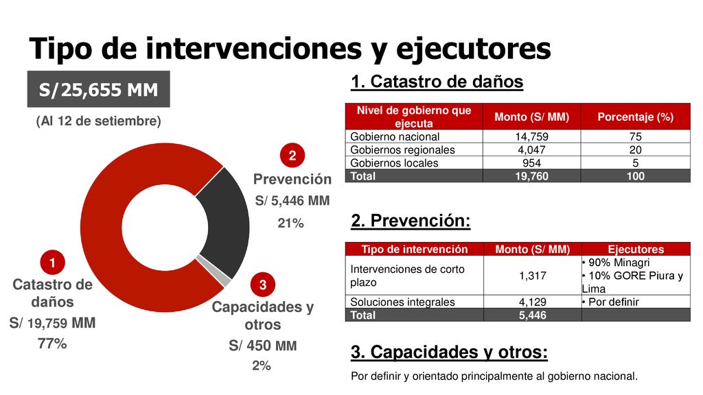 Tipo de intervenciones y ejecutores