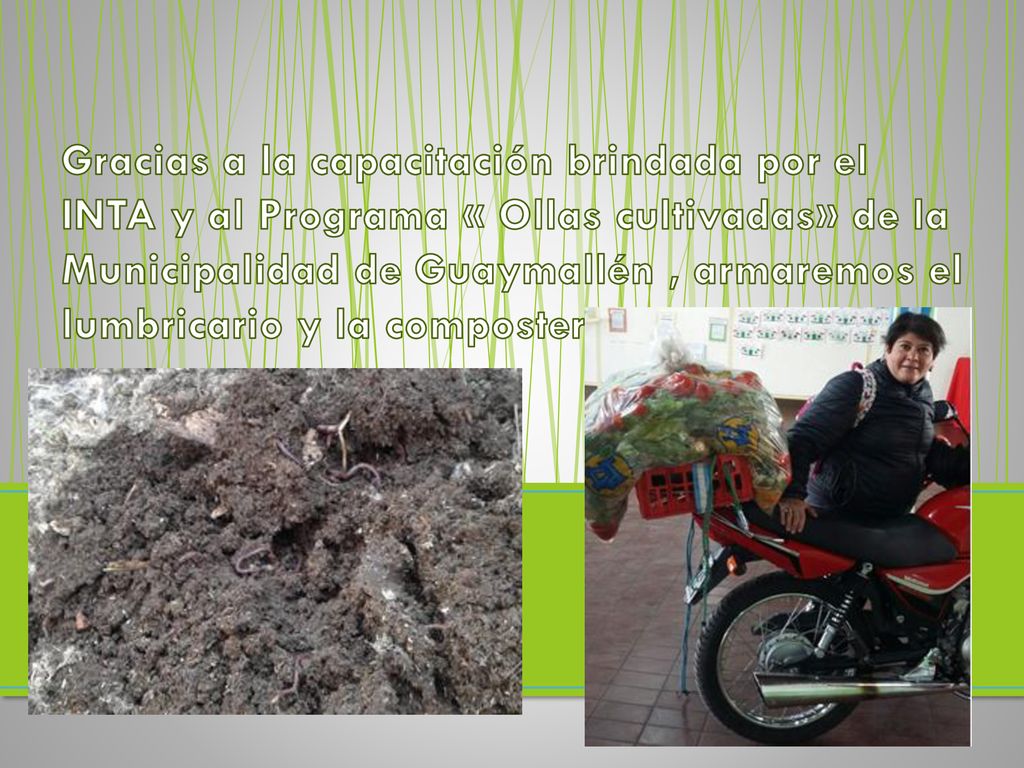 Gracias a la capacitación brindada por el INTA y al Programa « Ollas cultivadas» de la Municipalidad de Guaymallén , armaremos el lumbricario y la compostera.