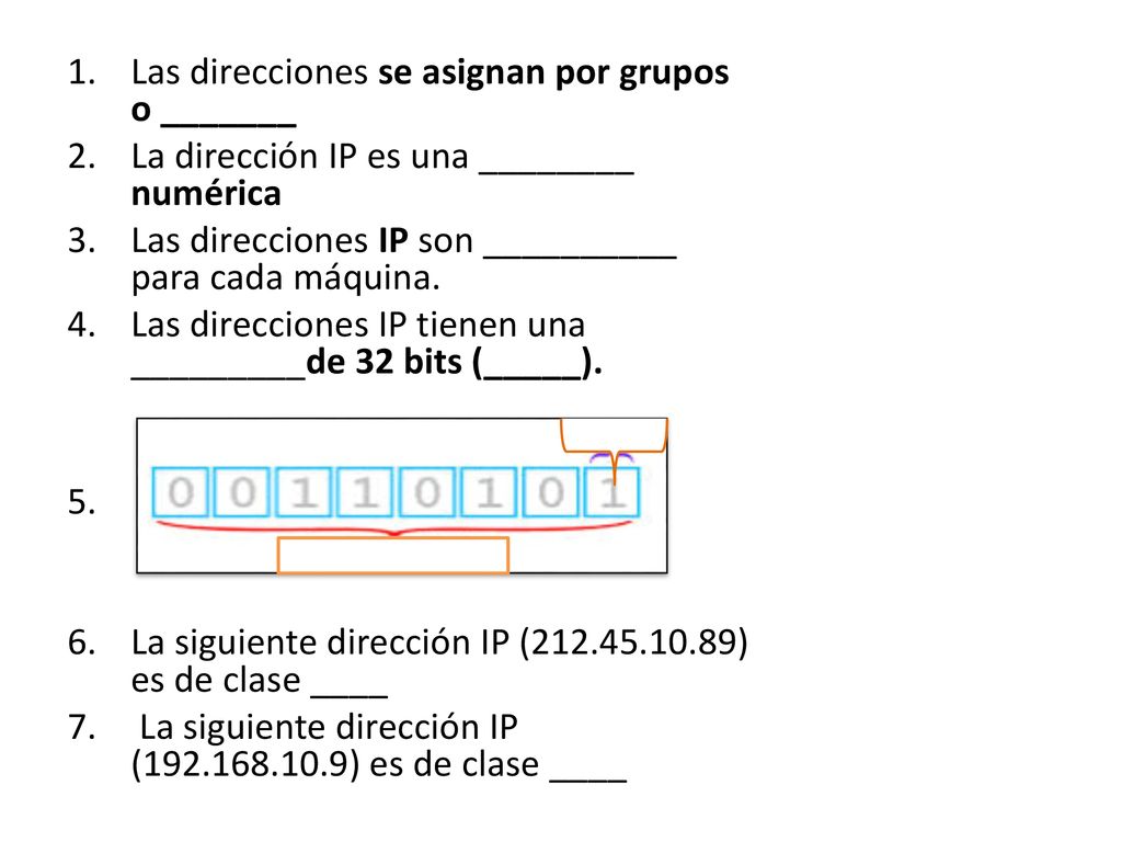 Las direcciones se asignan por grupos o _______