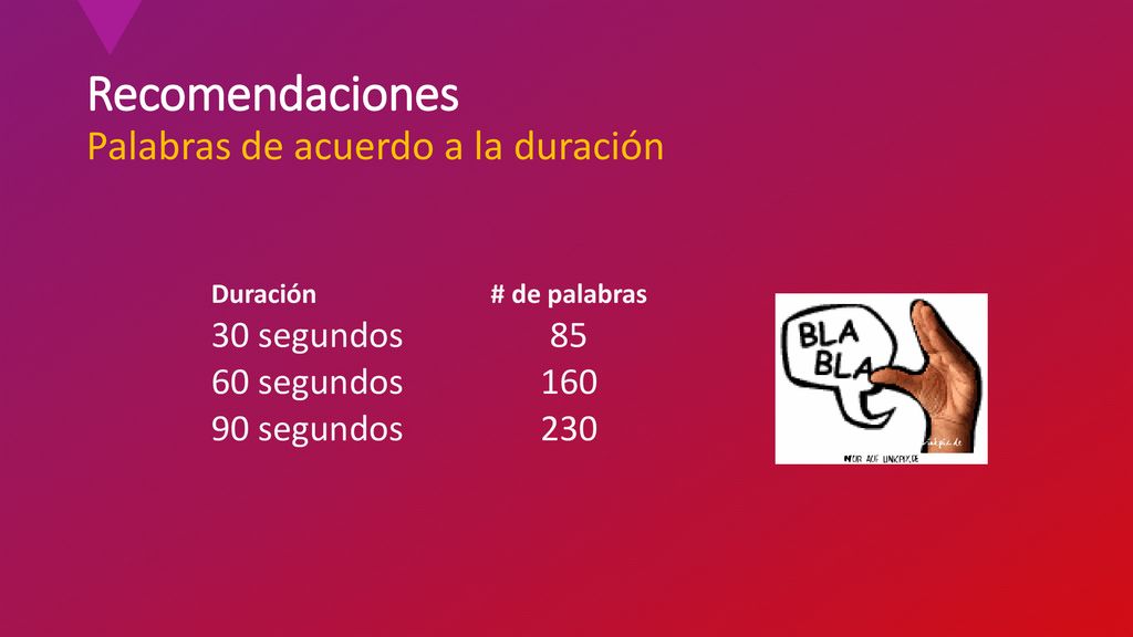 Recomendaciones Palabras de acuerdo a la duración 30 segundos 85