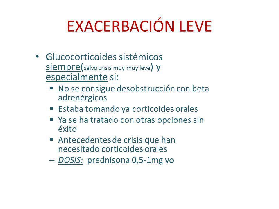 EXACERBACIÓN LEVE Glucocorticoides sistémicos siempre(salvo crisis muy muy leve) y especialmente si: