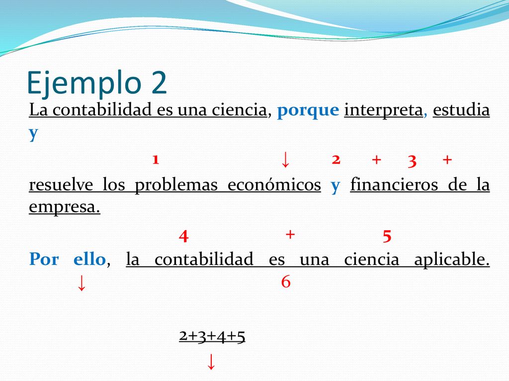 Ejemplo 2 La contabilidad es una ciencia, porque interpreta, estudia y