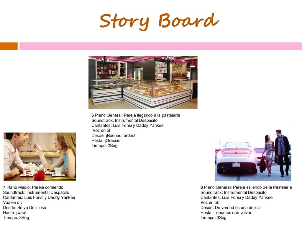 Story Board 6 Plano General: Pareja llegando a la pastelería
