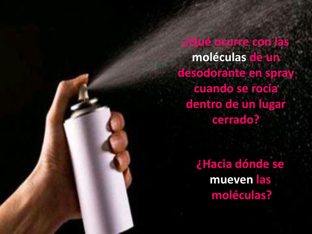 ¿Qué ocurre con las moléculas de un desodorante en spray cuando se rocía dentro de un lugar cerrado