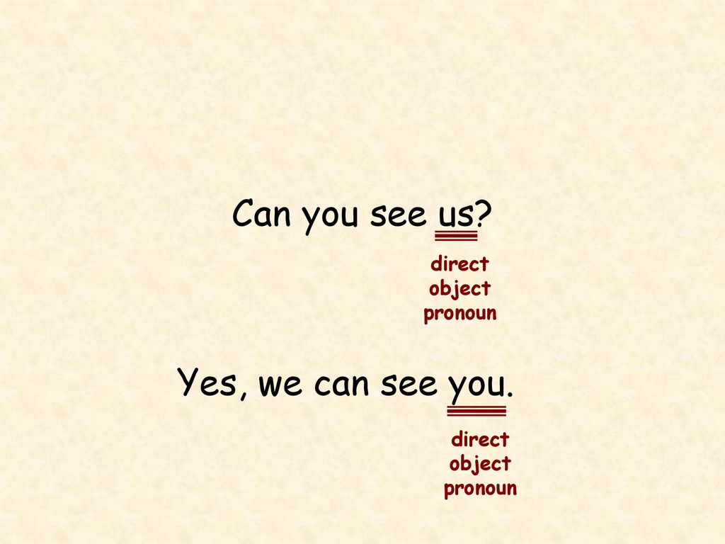 Can you see us Yes, we can see you. direct object pronoun