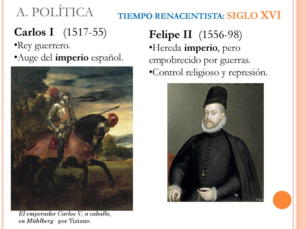 A. POLÍTICA Carlos I ( ) Felipe II ( ) Rey guerrero.