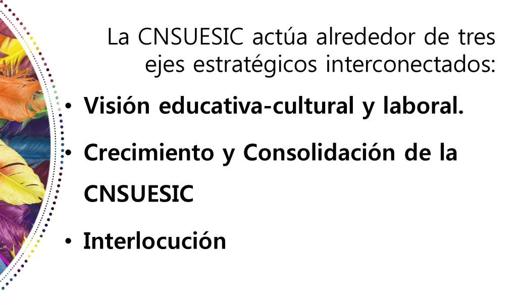 La CNSUESIC actúa alrededor de tres ejes estratégicos interconectados: