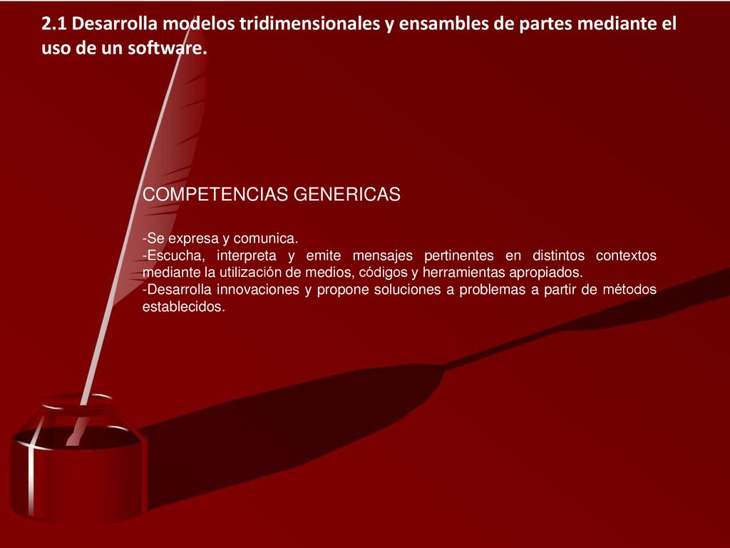 2.1 Desarrolla modelos tridimensionales y ensambles de partes mediante el uso de un software.