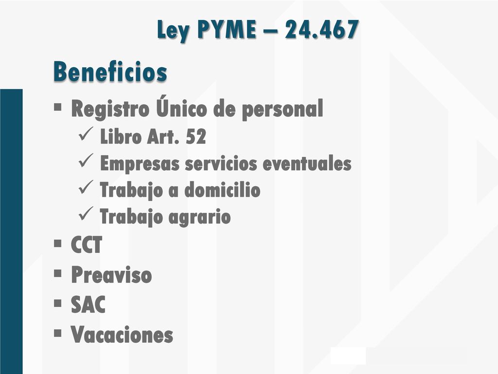 Beneficios Ley PYME – Registro Único de personal CCT Preaviso