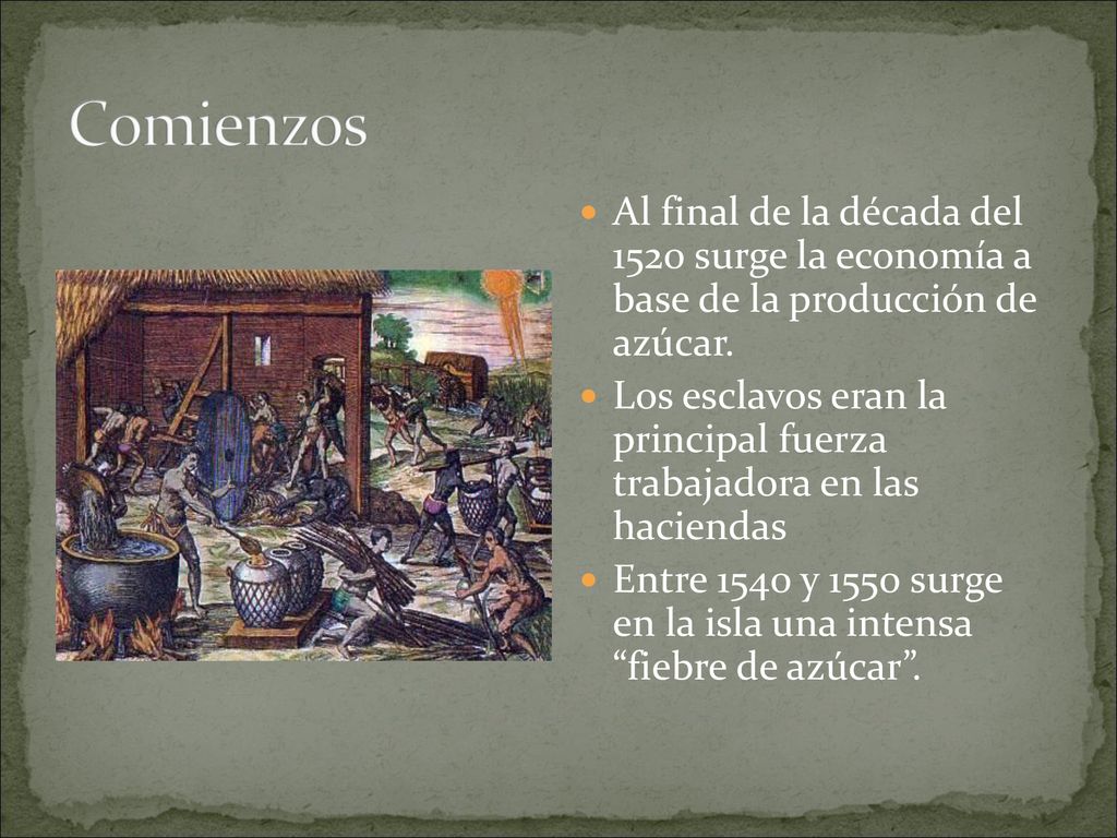 Comienzos Al final de la década del 1520 surge la economía a base de la producción de azúcar.