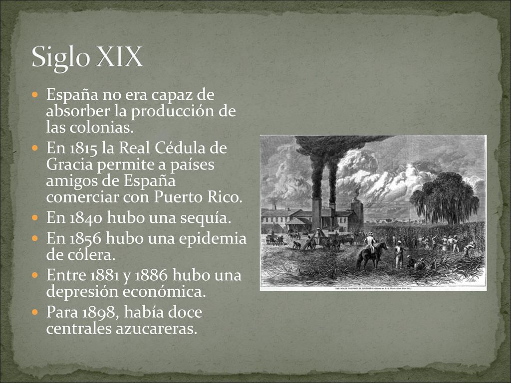 Siglo XIX España no era capaz de absorber la producción de las colonias.