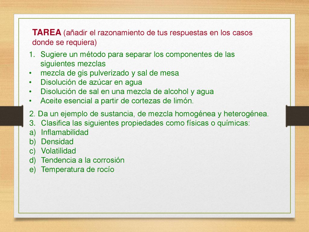 TAREA (añadir el razonamiento de tus respuestas en los casos donde se requiera)