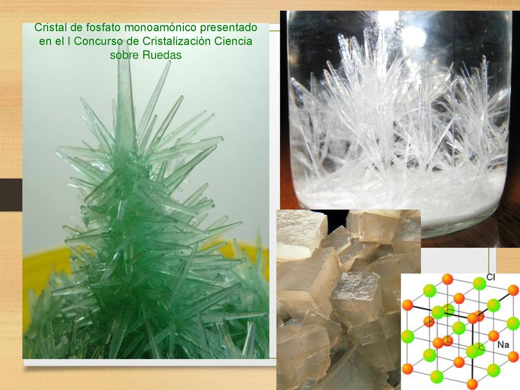 Cristal de fosfato monoamónico presentado en el I Concurso de Cristalización Ciencia sobre Ruedas