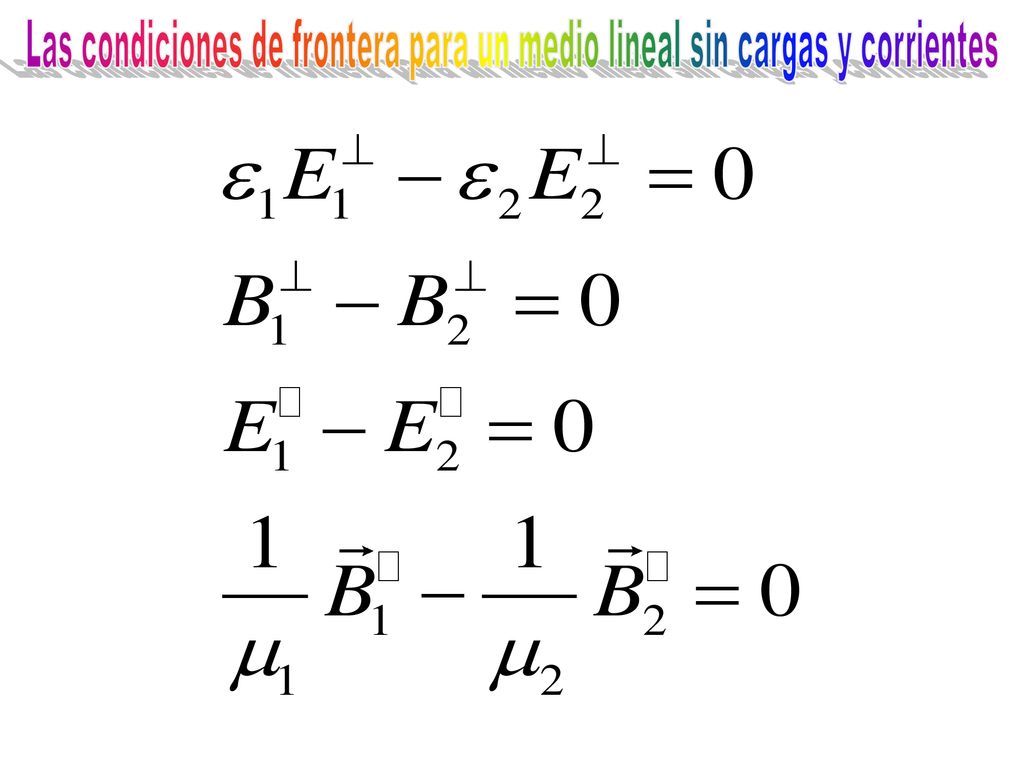 Las condiciones de frontera para un medio lineal sin cargas y corrientes