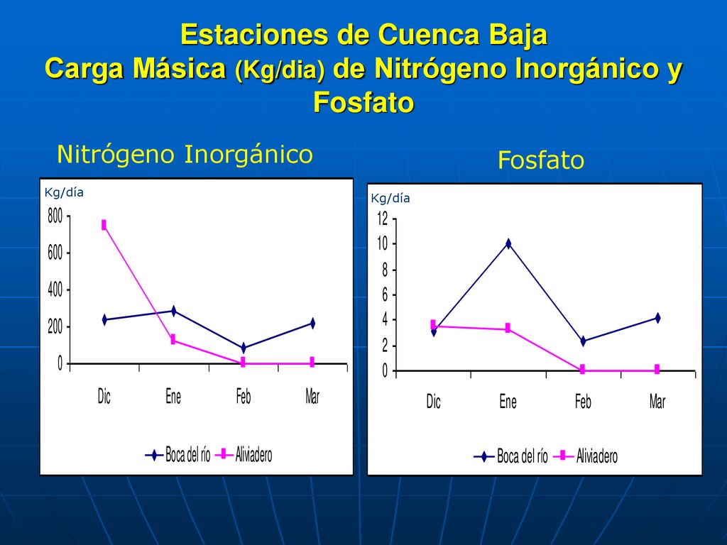 Estaciones de Cuenca Baja Carga Másica (Kg/dia) de Nitrógeno Inorgánico y Fosfato
