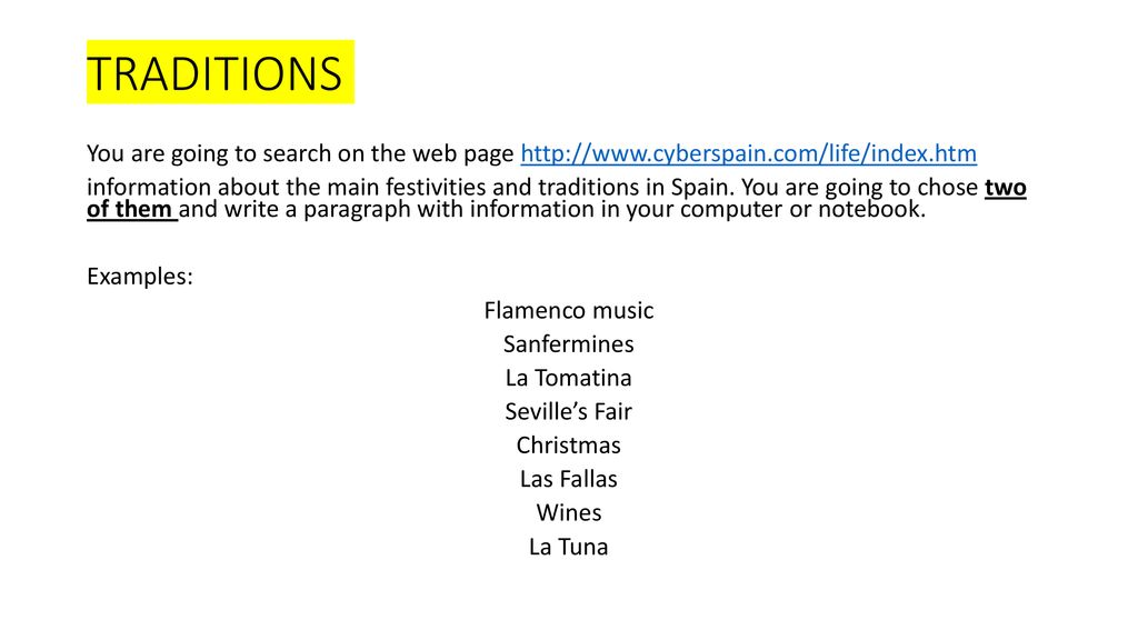 TRADITIONS You are going to search on the web page