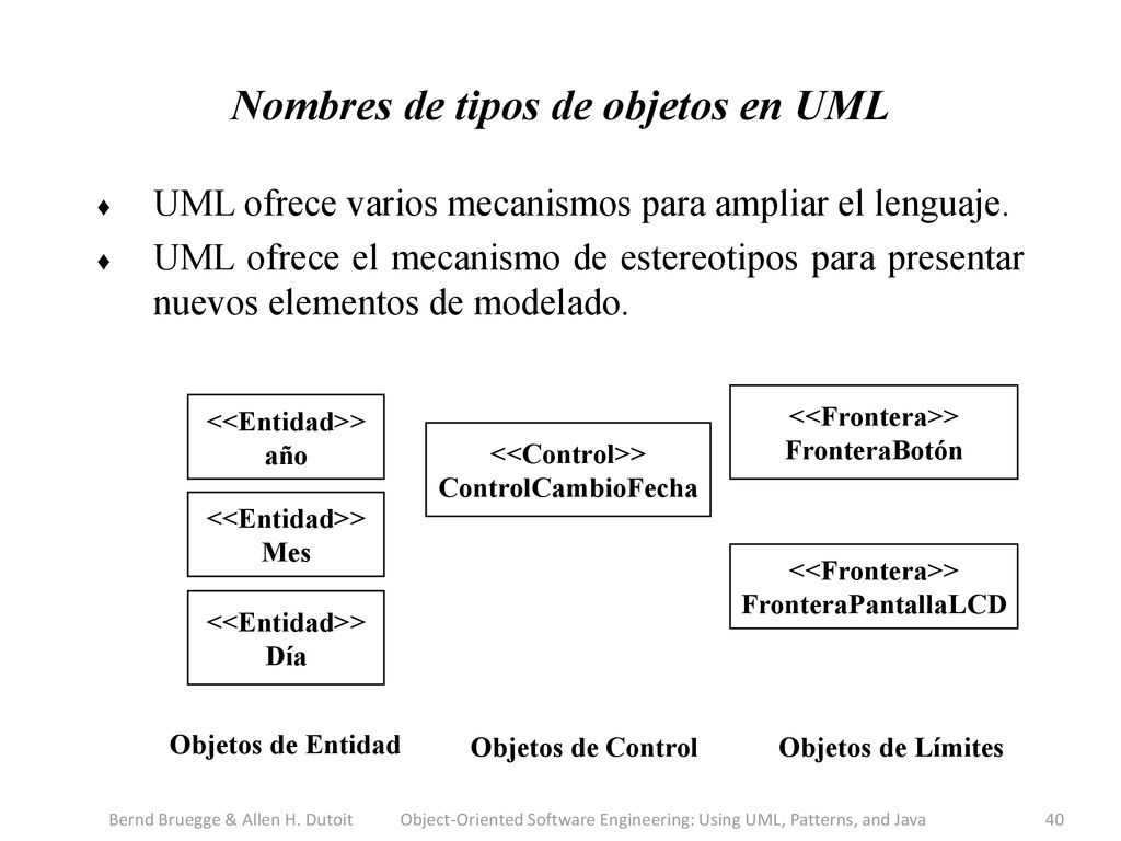 Nombres de tipos de objetos en UML