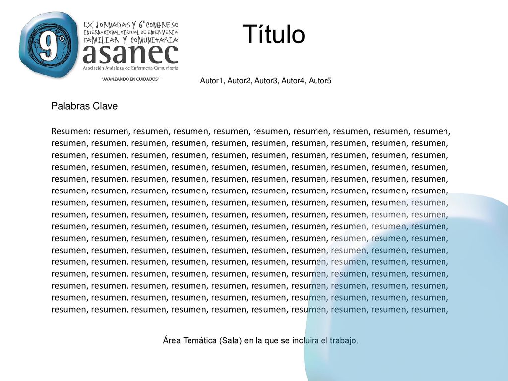 Área Temática (Sala) en la que se incluirá el trabajo.