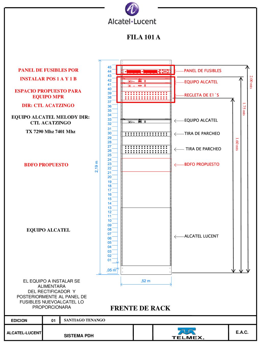 FILA 101 A FRENTE DE RACK PANEL DE FUSIBLES POR INSTALAR POS 1 A Y 1 B