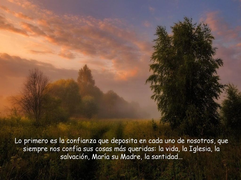 Lo primero es la confianza que deposita en cada uno de nosotros, que siempre nos confía sus cosas más queridas: la vida, la Iglesia, la salvación, María su Madre, la santidad…
