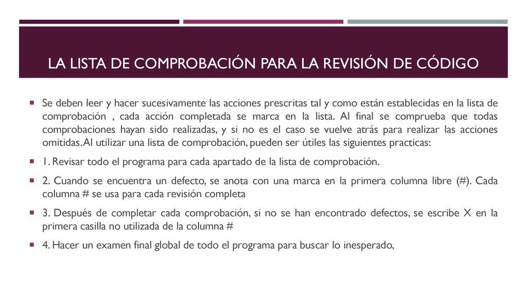 La lista de comprobación para la revisión de código