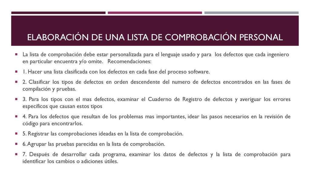 Elaboración de una lista de comprobación personal