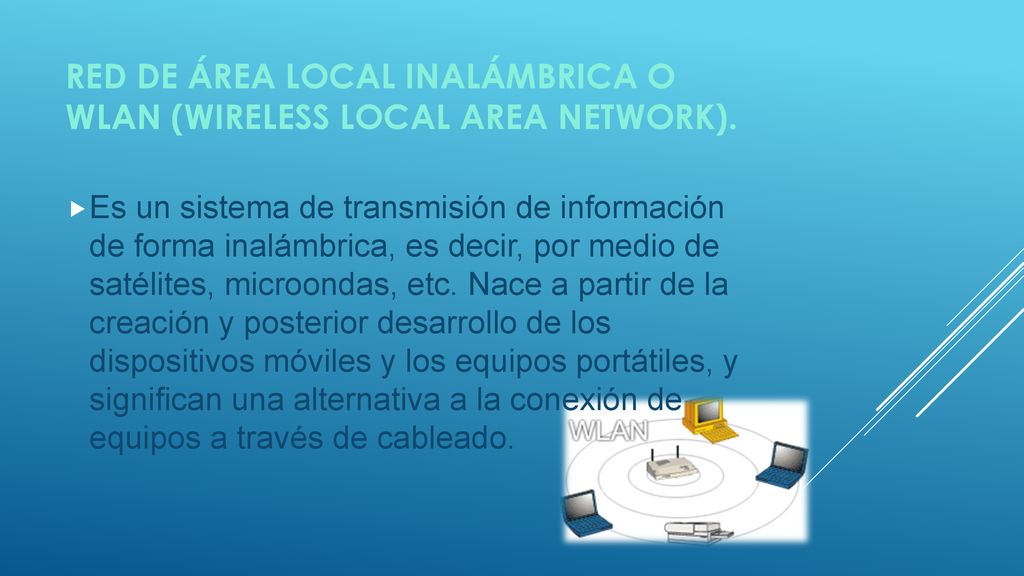 RED DE ÁREA LOCAL INALÁMBRICA o WLAN (Wireless Local Area Network).